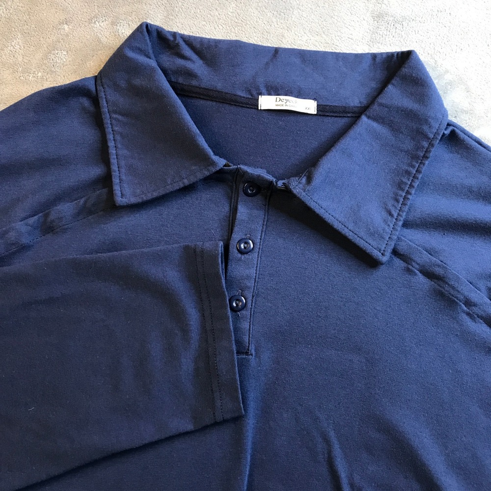 Deyeek Mens XXL Navy‎ Blue Long Sleeve Polo Shirt Raglan Jersey Knit Casual Top